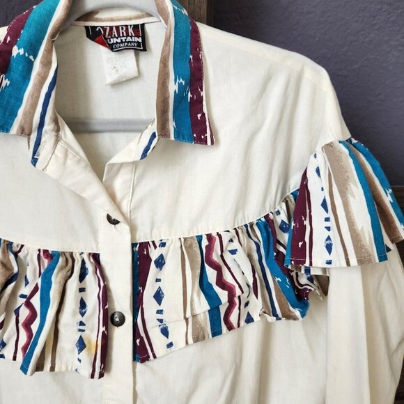 Vintage Western Women's‎ M Button up Ruffle Southwestern Cowgirl Ozark mountain - Picture 11 of 16